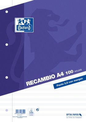 RECAMBIO A4 DOBLE PAUTA OXFORD (PAPELERIA)