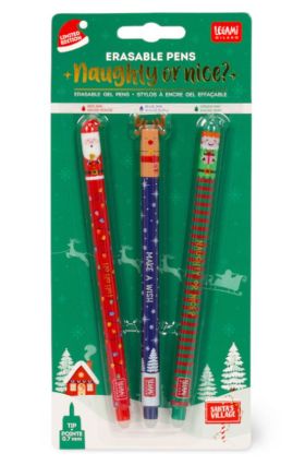 SET 3 BORRABLES NAVIDAD GEL PENS - SANTA CLAUS + RENO + ELFO