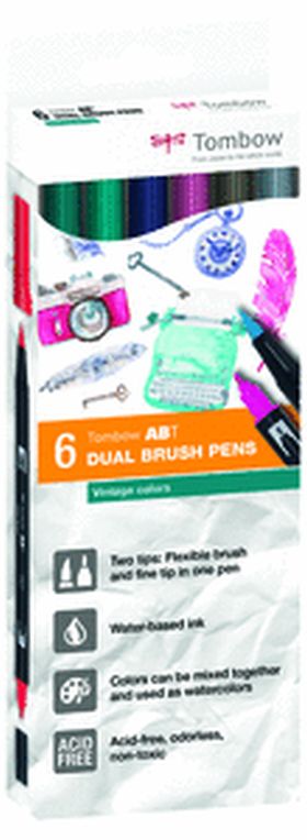 DUAL BRUSH ROTULADOR PINCEL ESTUCHE 6 COLORES VINT