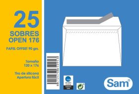 SOBRE SAM 120X176 BCO.90G OPEN PAQ.25