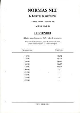 NORMAS NLT: I. ENSAYOS DE CARRTERAS. ANEJO ABRIL 1996